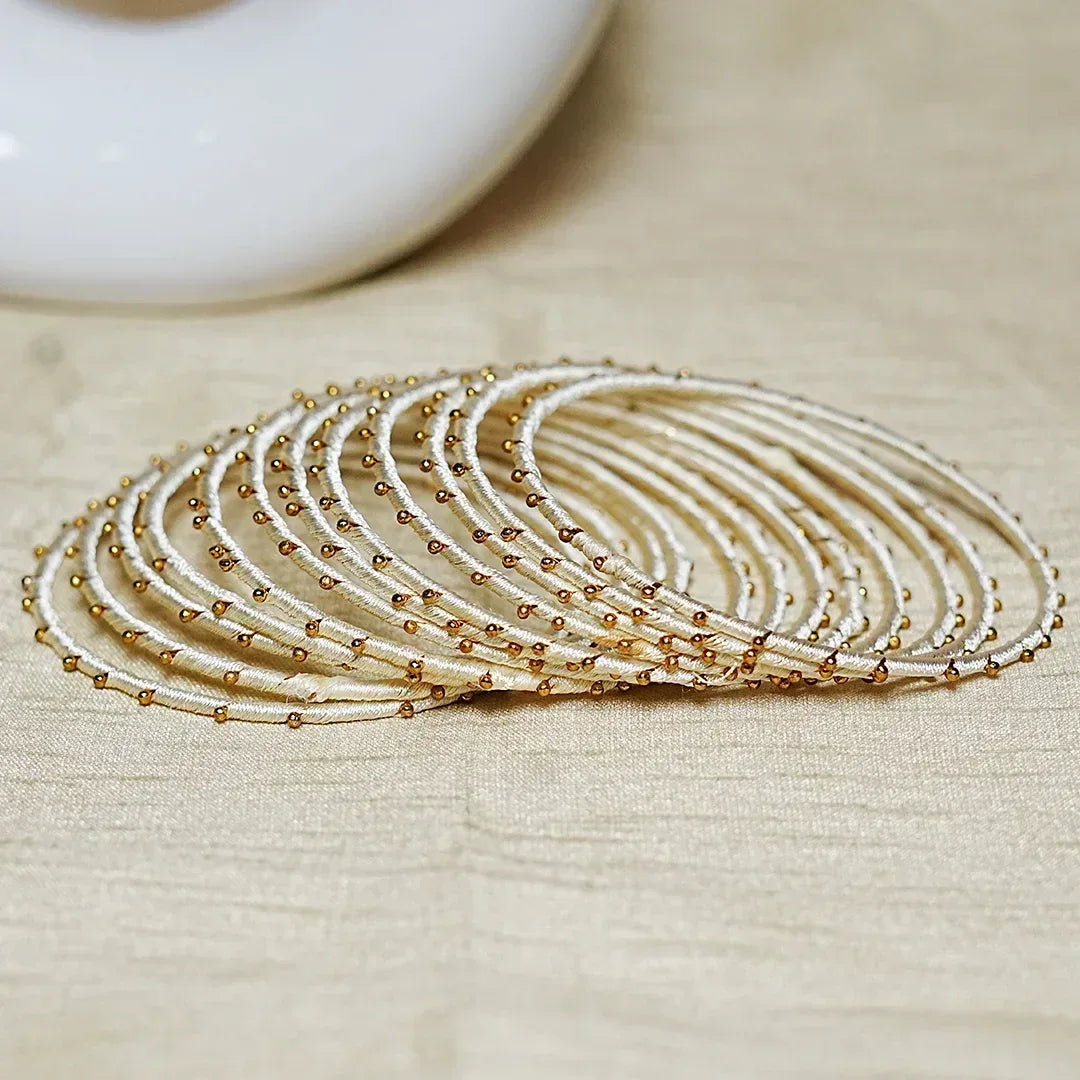 Metal Base with Premium Thread Work Bangles for Women & Girls (Pack of 12 Bangle) - The Golden Cascade